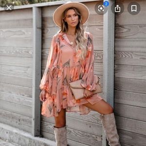 Vici fig floral tiered chiffon babydoll dress L